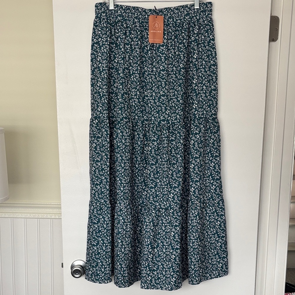 Elegant Teal Floral Maxi Skirt